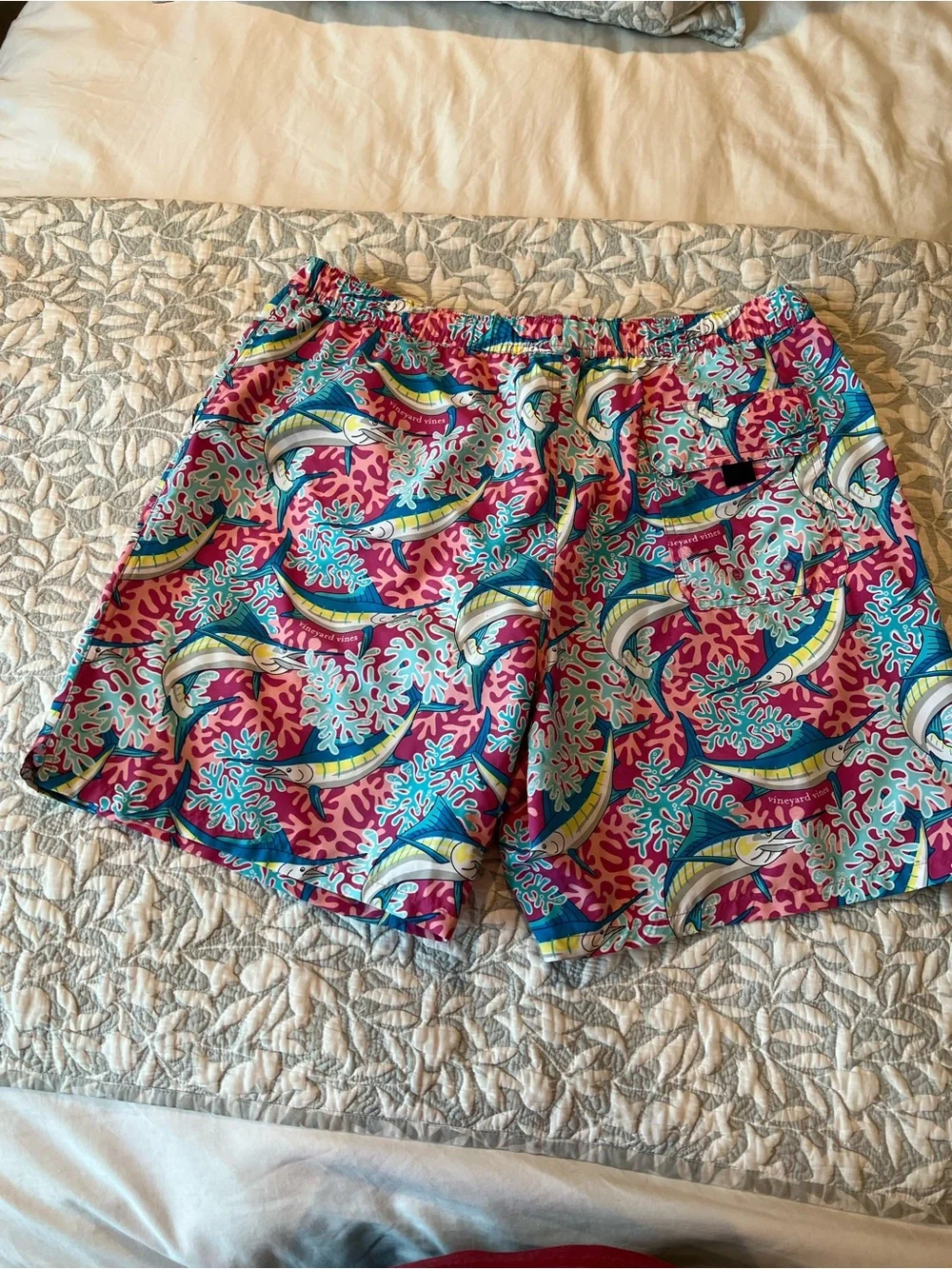 Vineyard Vines Pink Teal Marlin-Print Men’s Swim Trunks